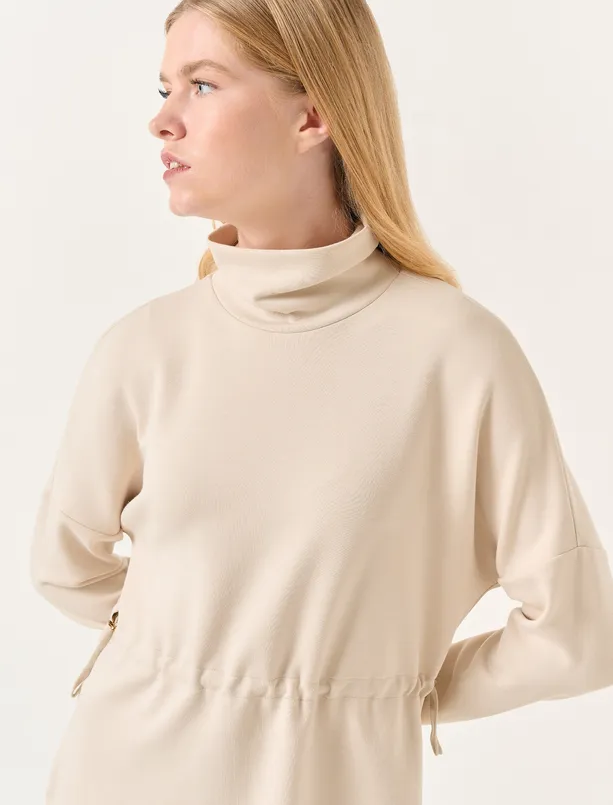 Bayan Bej Yarım Balıkçı Yaka Bel Bağlamalı Sweatshirt