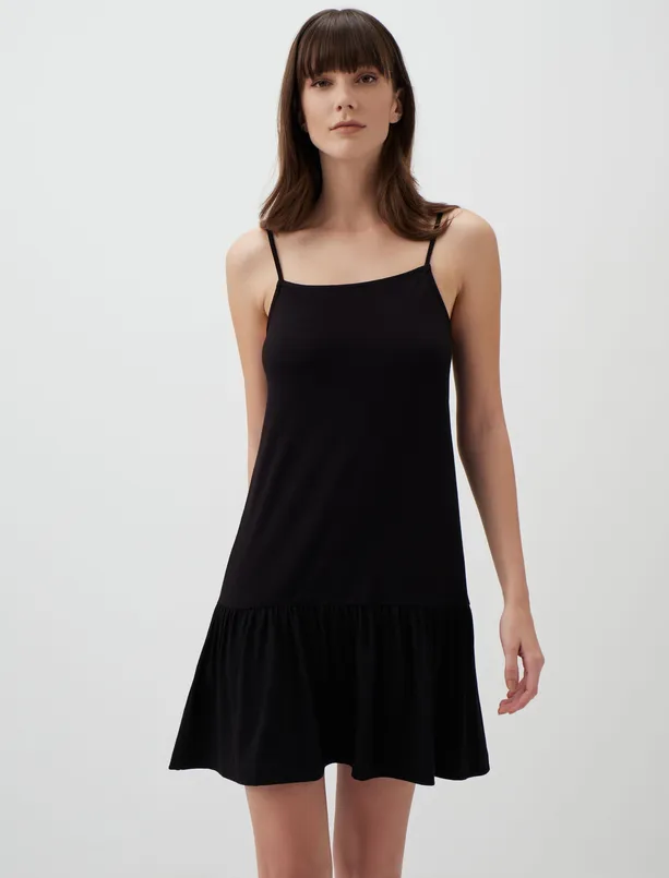 Bayan Siyah Askılı Basic Mini Elbise