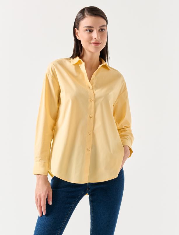 Bayan Sarı Bol Kesim Basic Poplin Gömlek