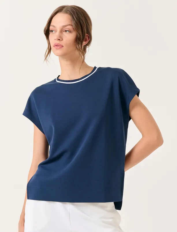 Bayan Lacivert Bisiklet Yaka Kolsuz Örme Sweatshirt