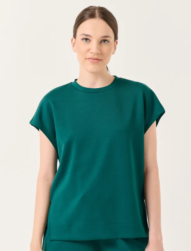 Bayan Yeşil Bisiklet Yaka Kolsuz Sweatshirt