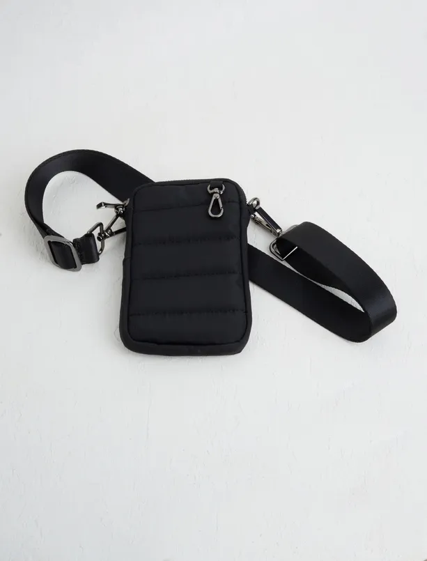 Bayan Siyah Ayarlanabilir Askılı Fermuarlı Mini Telefon Çantası