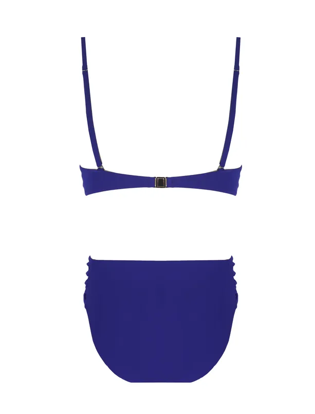 Bayan Lacivert Bağlama Detaylı U Tokalı Bikini Takımı