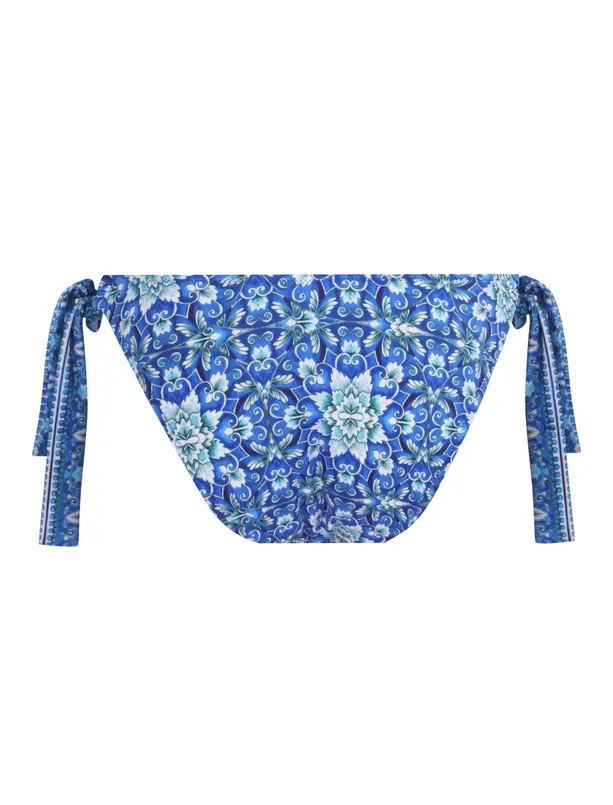 Bayan Mavi Bağlama Detaylı Desenli Bikini Altı