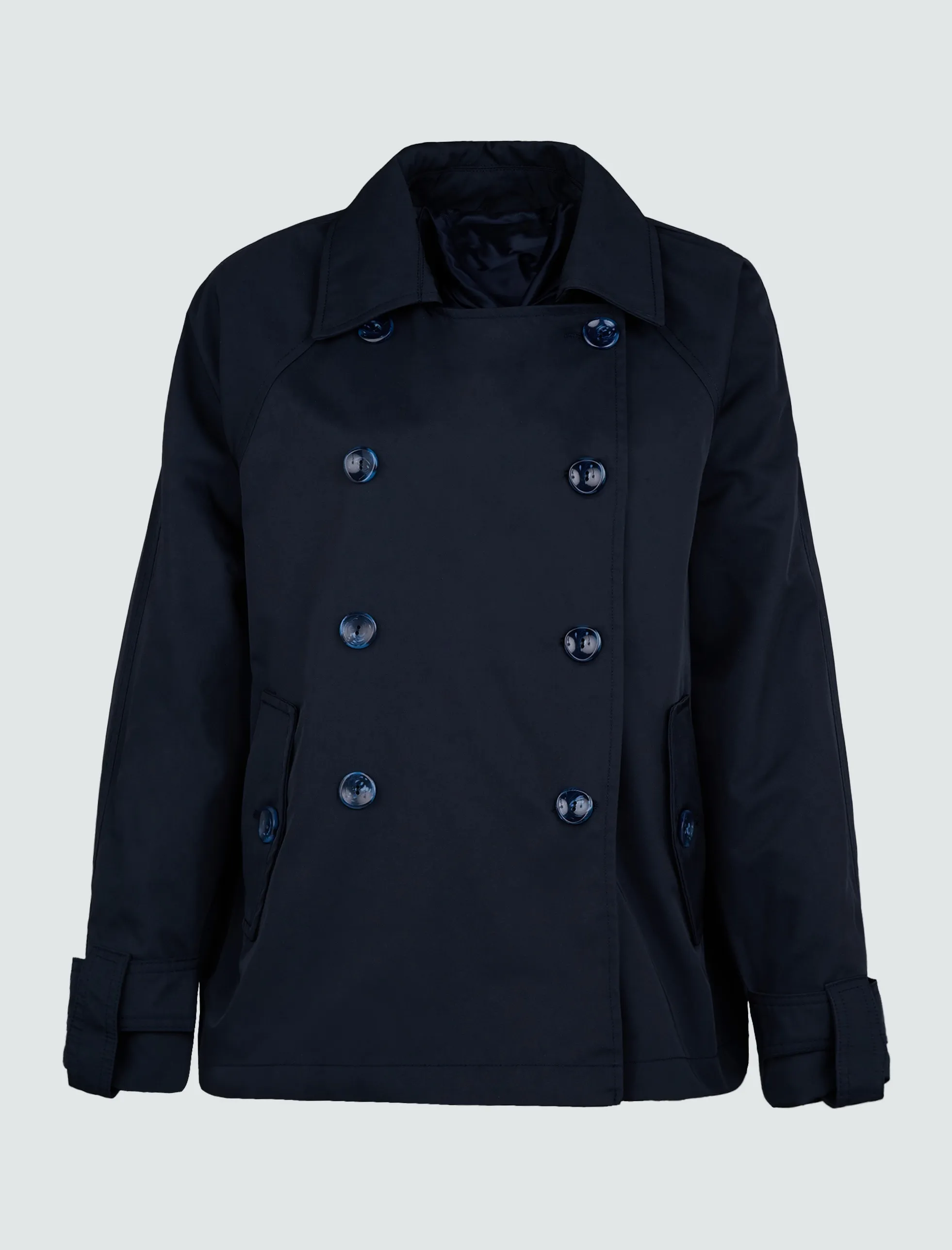 Dark Blue Short Trench Coat with Jacket Collar