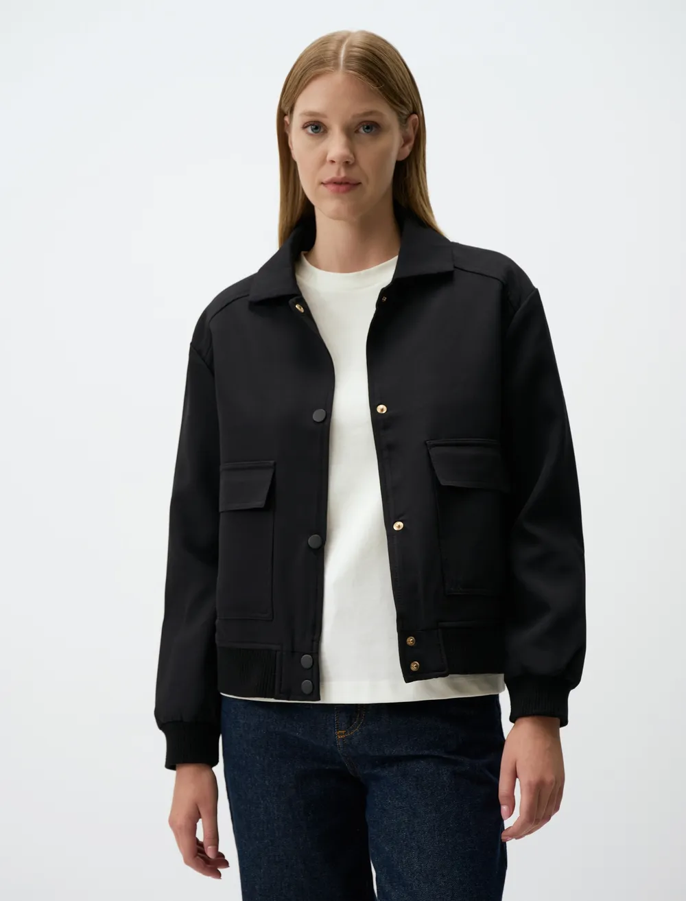 Straight Cut Woven Jacket with Pocket Detail