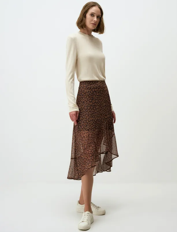 Women Brown Relaxed Fit Patterned Chiffon Long Skirt