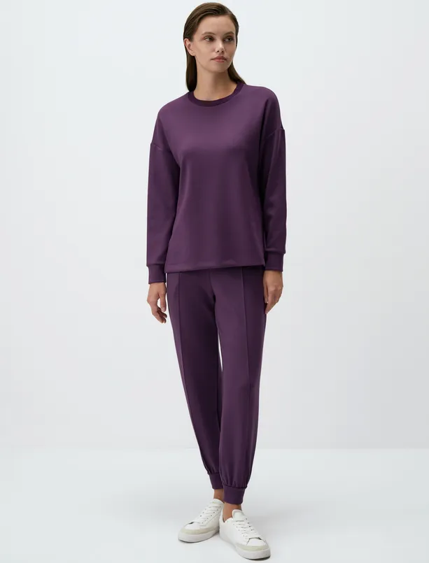 Women Purple Crew Neck Long Sleeve Oversized Sweatshirt