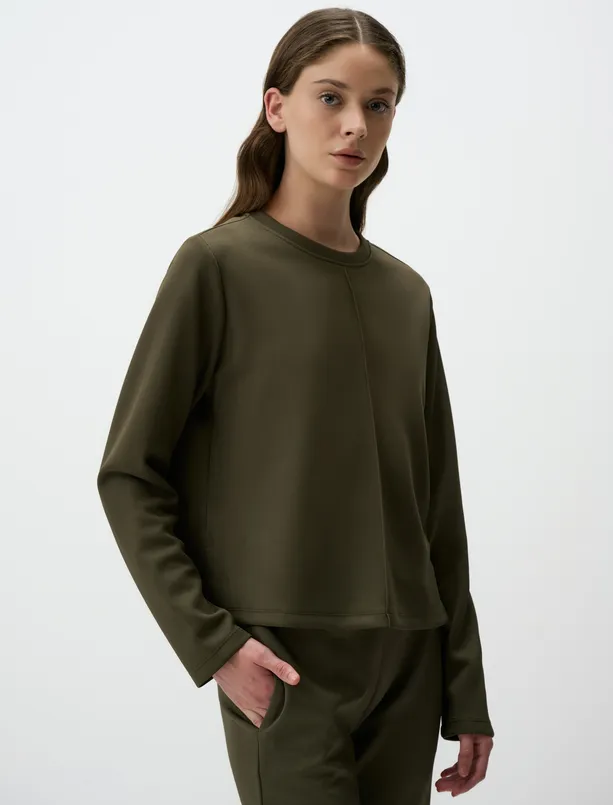 Bayan Haki Bisiklet Yaka Kısa Basic Sweatshirt