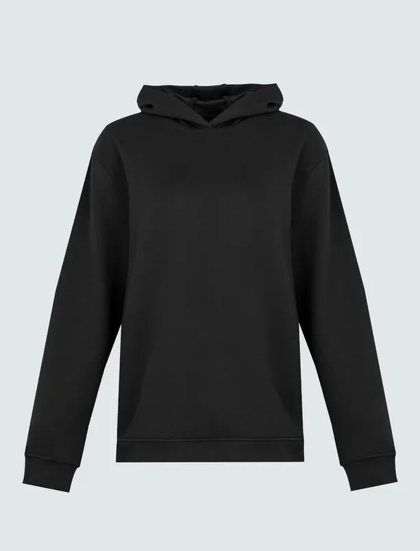 Bayan Siyah Uzun Kollu Kapüşonlu Erkek Sweatshirt