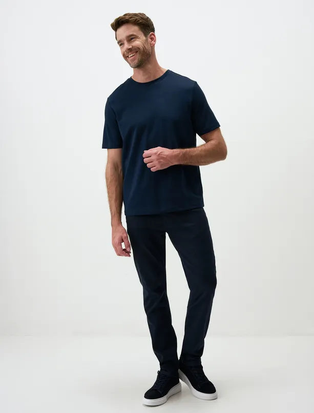 Women Dark Blue Crew Neck Short Sleeve Mens Basic T-Shirt