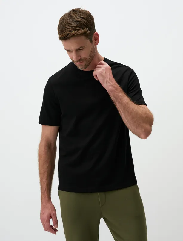 Women Black Crew Neck Short Sleeve Mens Basic T-Shirt