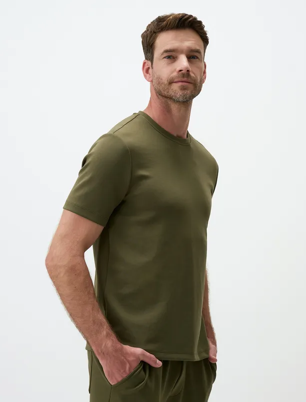 Women Haki Crew Neck Short Sleeve Mens Basic T-Shirt