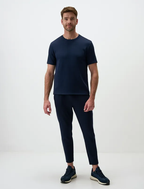 Women Dark Blue Crew Neck Short Sleeve Mens Basic T-Shirt