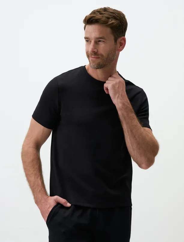 Women Black Crew Neck Short Sleeve Mens Basic T-Shirt