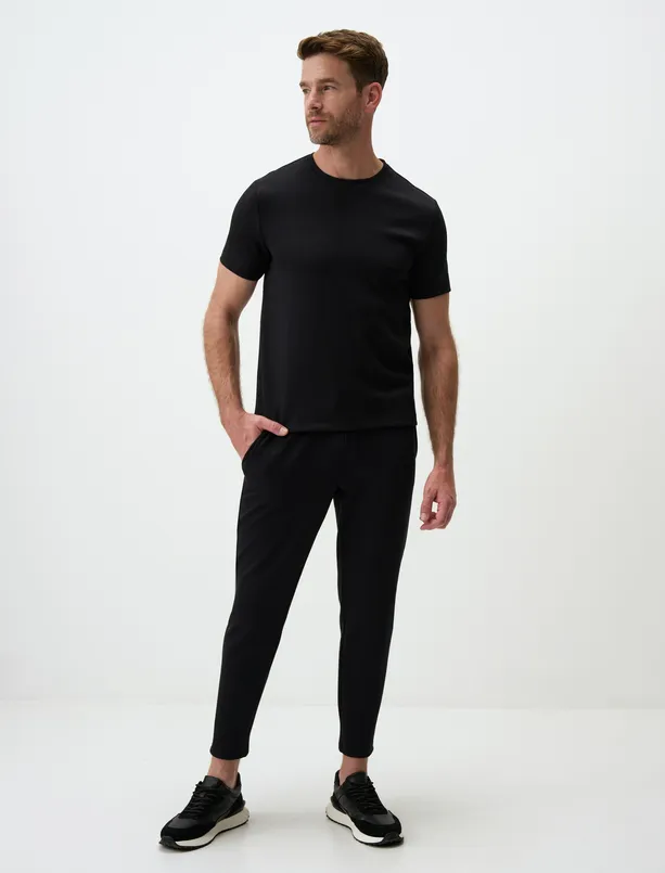Women Black Crew Neck Short Sleeve Mens Basic T-Shirt