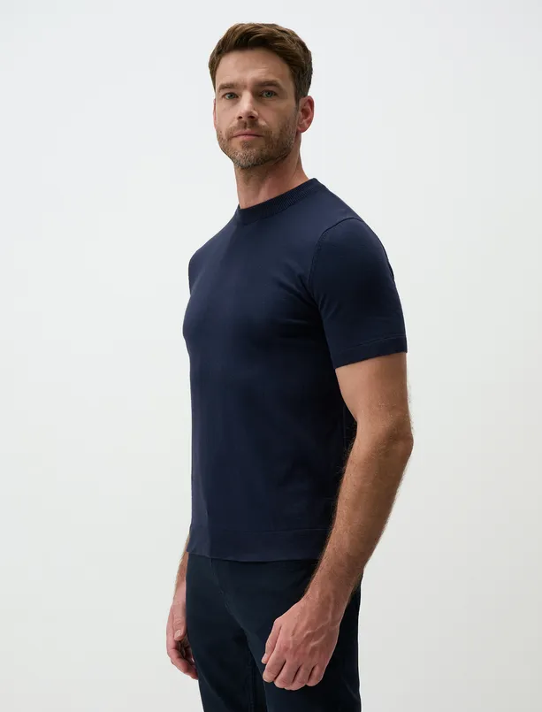 Women Dark Blue Crew Neck Straight Cut Mens Sweater T-Shirt