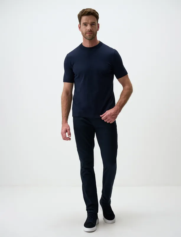 Women Dark Blue Crew Neck Straight Cut Mens Sweater T-Shirt