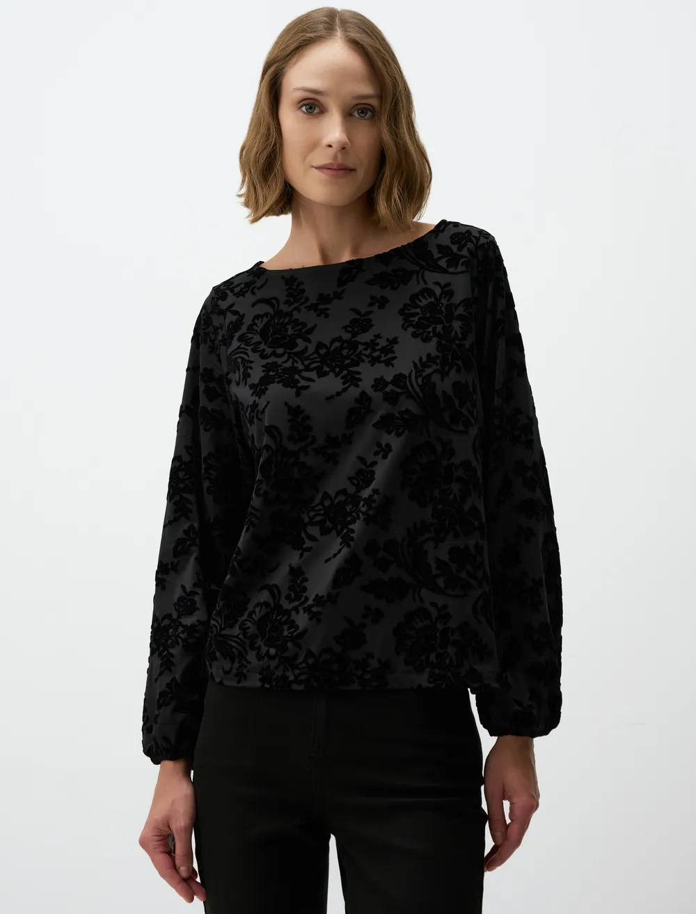 LEATHERY☆Loose fit Boat neck Long-Sleeve Boat Neck Relaxed Fit Long Sleeve Blouse