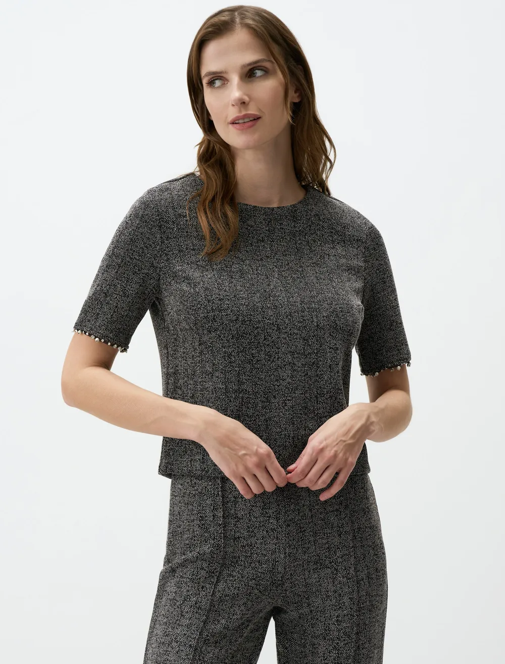 美品●anuke Gather Velour Blouse E250115-4 ÉMANOU CLAIRE, Blush Pink Silk-Blend Blouse | Superfine Shirting