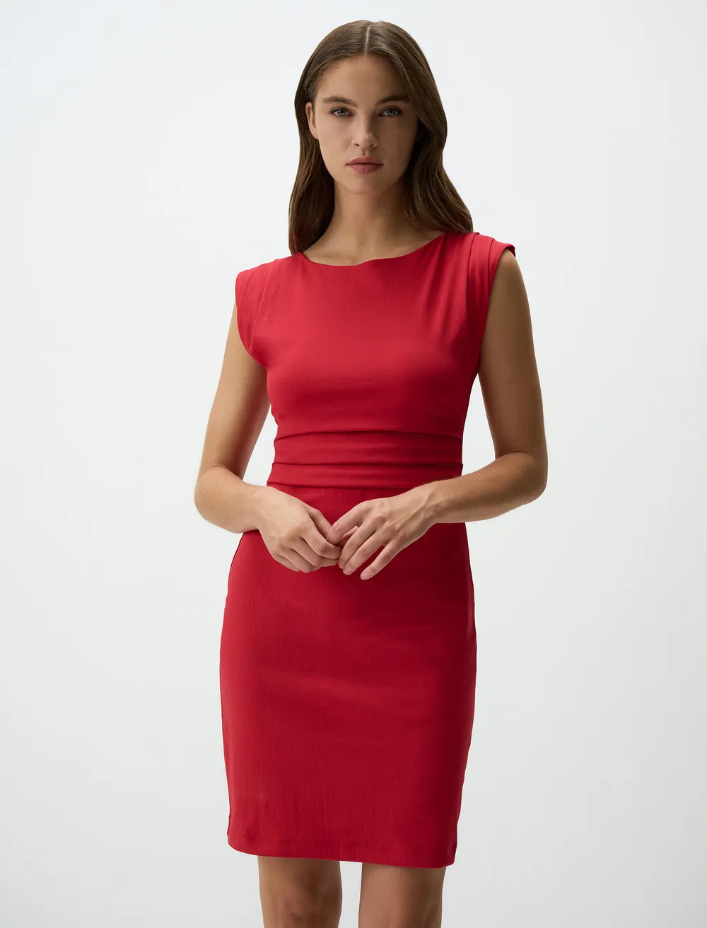 Boat Neck Sleeveless Mini Dress