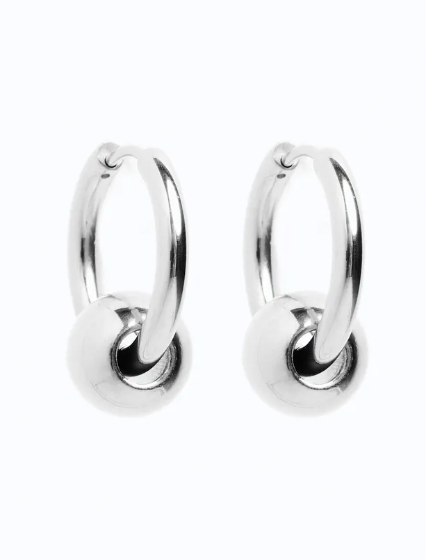 Women Grey Shiny Ball Figured Hoop Earrings