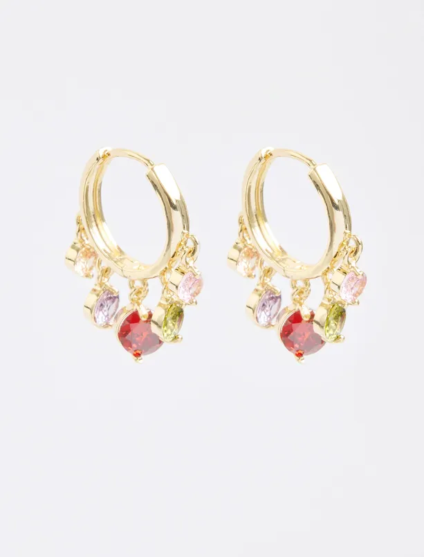 Women Yellow Colorful Stone Detailed Hoop Earrings