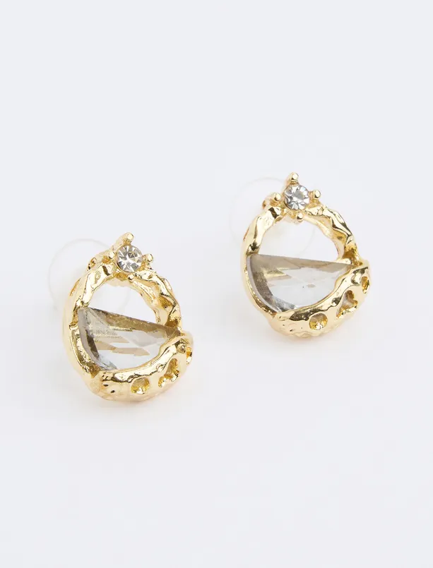 Women Yellow Round Earrings with Shiny Stones