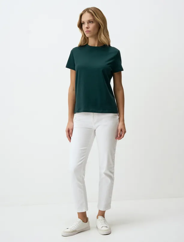 Women Green Crew Neck Basic Cotton T-Shirt