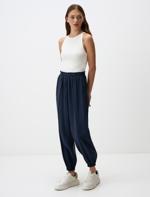 Lacivert Beli Lastikli Dar Paça Cepli Pantolon_1