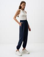 Lacivert Beli Lastikli Dar Paça Cepli Pantolon_2