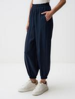Lacivert Beli Lastikli Dar Paça Cepli Pantolon_3
