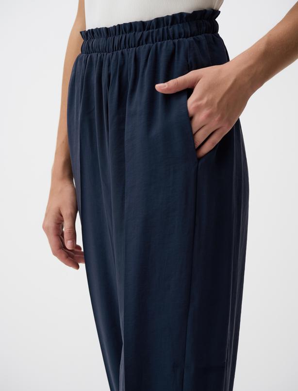 Lacivert Beli Lastikli Dar Paça Cepli Pantolon_4