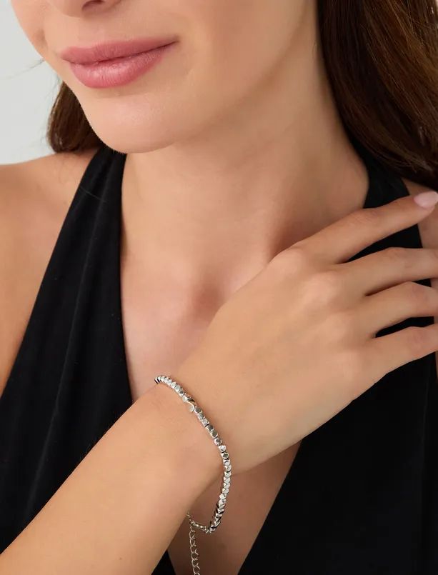 Women Grey Square Metal Detailed Adjustable Bracelet