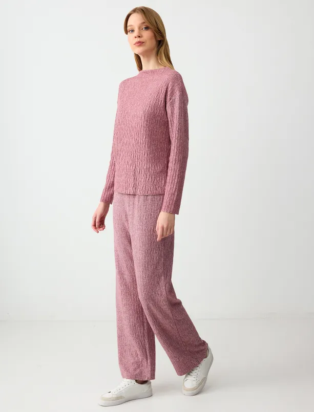 Women Claret Red Long Sleeve Boat Neck Knitted Sweatshirt