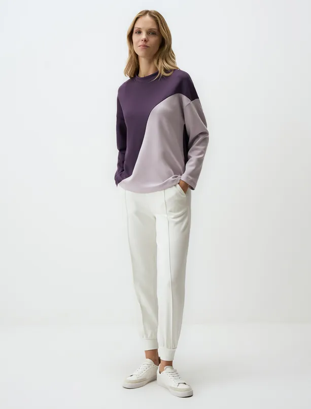 Women Purple Crew Neck Color Transition Modal Knitted Sweatshirt