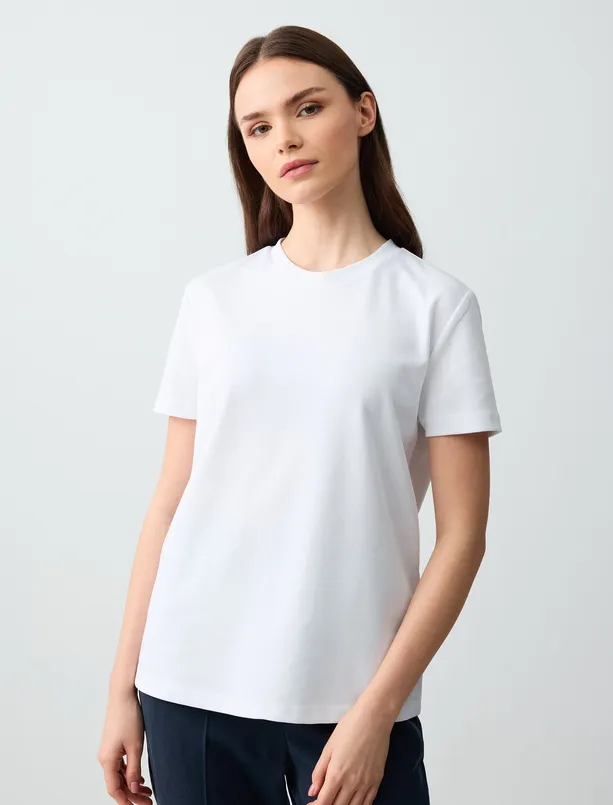 Women White Basic Crew Neck Short Sleeve T-Shirt