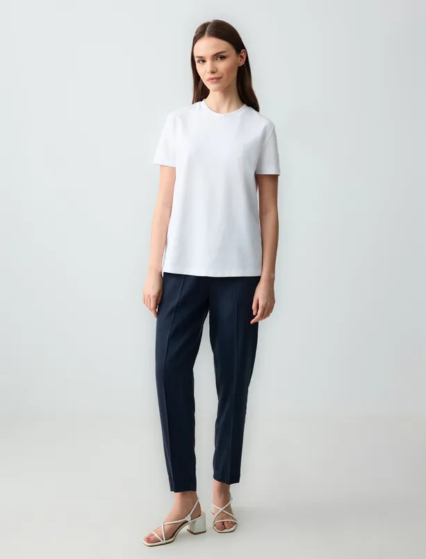 Women White Basic Crew Neck Short Sleeve T-Shirt