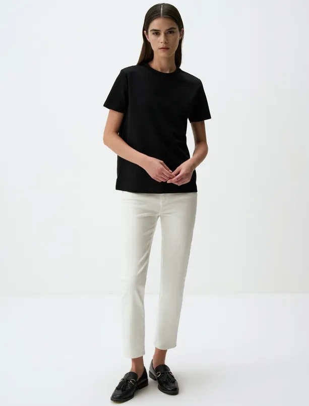 Women Black Basic Crew Neck Short Sleeve T-Shirt