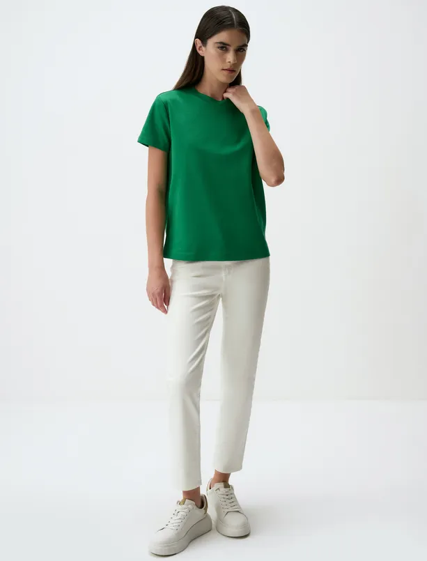 Women Green Basic Crew Neck Short Sleeve T-Shirt