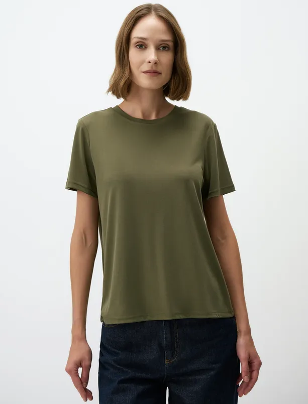 Women Haki Crew Neck Short Sleeve Basic T-Shirt