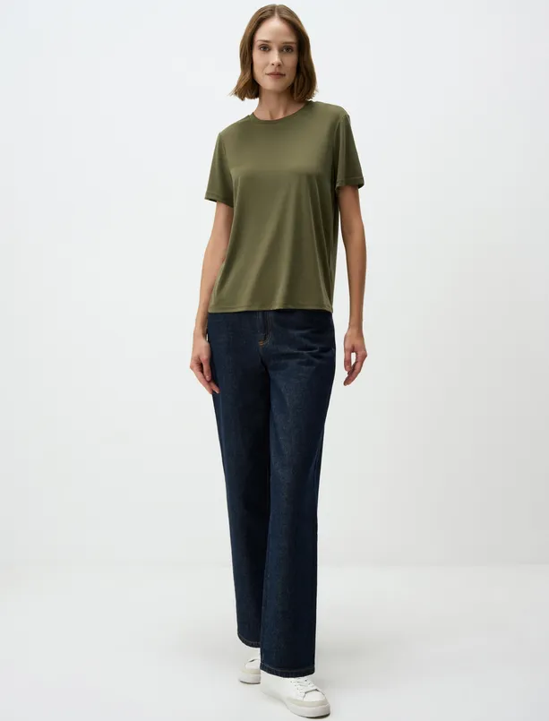 Women Haki Crew Neck Short Sleeve Basic T-Shirt