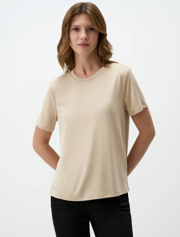 Women Mink Crew Neck Short Sleeve Basic T-Shirt