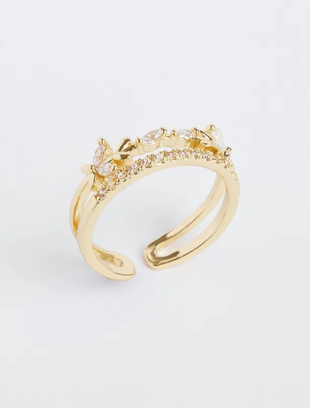 Women Yellow Thick Ring with Shiny Stone Detail