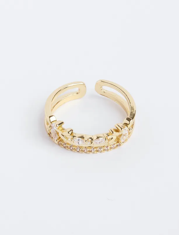 Women Yellow Thick Ring with Shiny Stone Detail