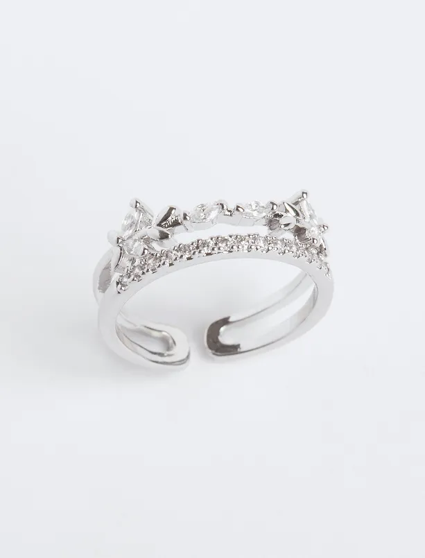 Women Grey Thick Ring with Shiny Stone Detail