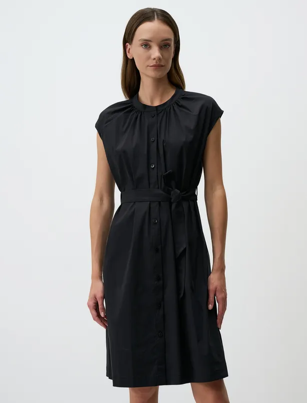 Bayan Siyah Halter Yaka Kolsuz Pamuklu Midi Elbise