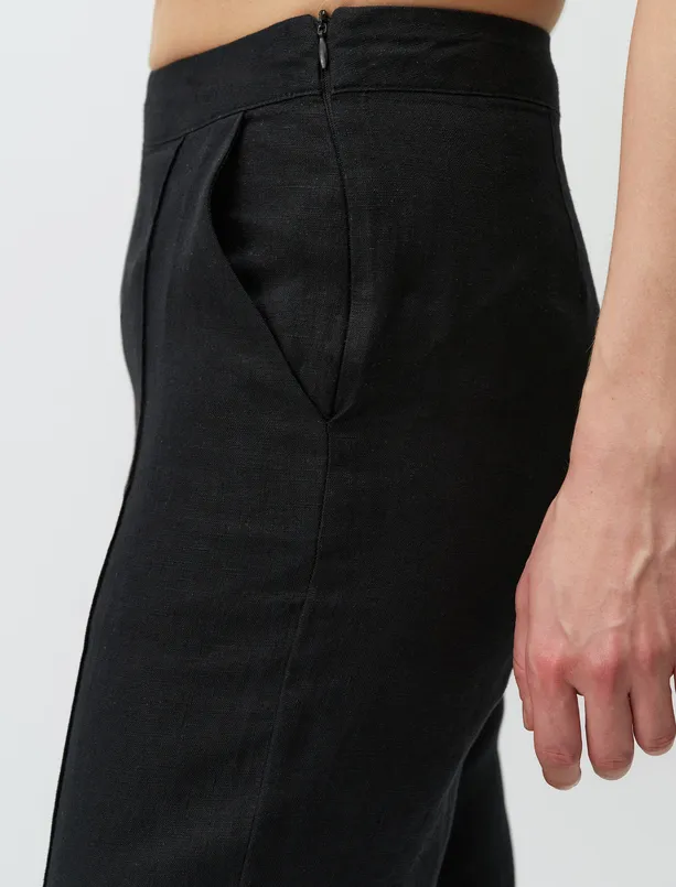 Bayan SİYAH-900 Düz Kesim Normal Bel Keten Pantolon