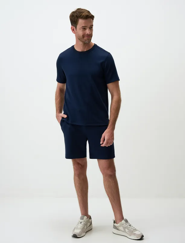 Women Dark Blue Straight Cut Mens Shorts with Tie Waist