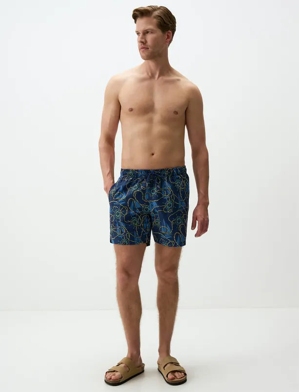 Women Dark Blue Patterned Mens Sea Shorts
